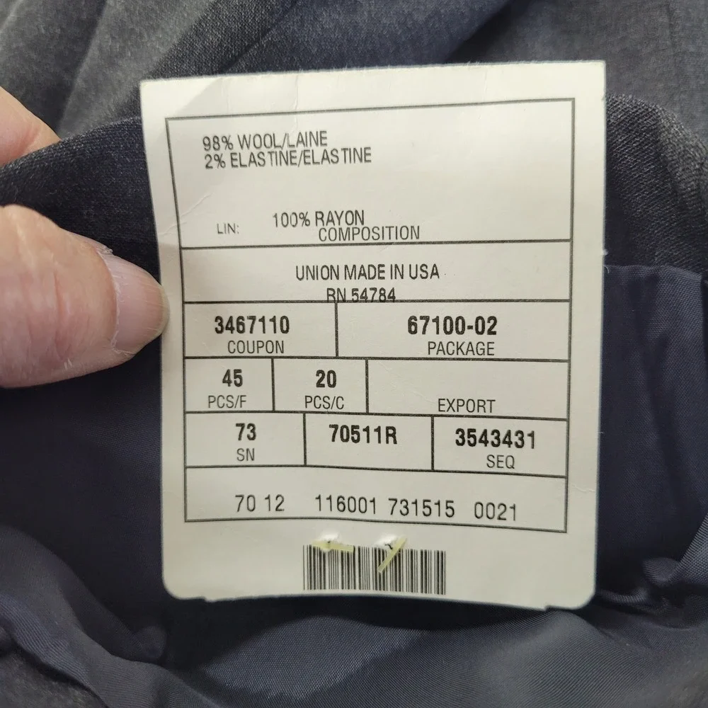 MANI Suit Men's 46R/W41‎ Gray Wool Union Made in USA New Line Dillard's $695